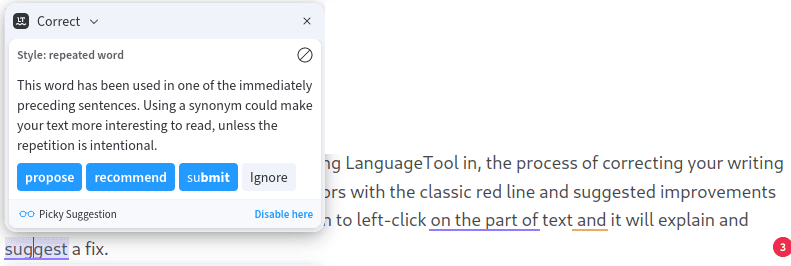 The LanguageTool interface is easy to use and explains errors or suggestions in detail.