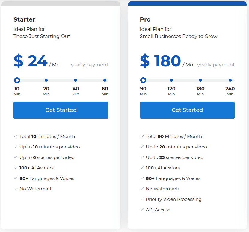 Banner showing the pricing for DeepBrain AI